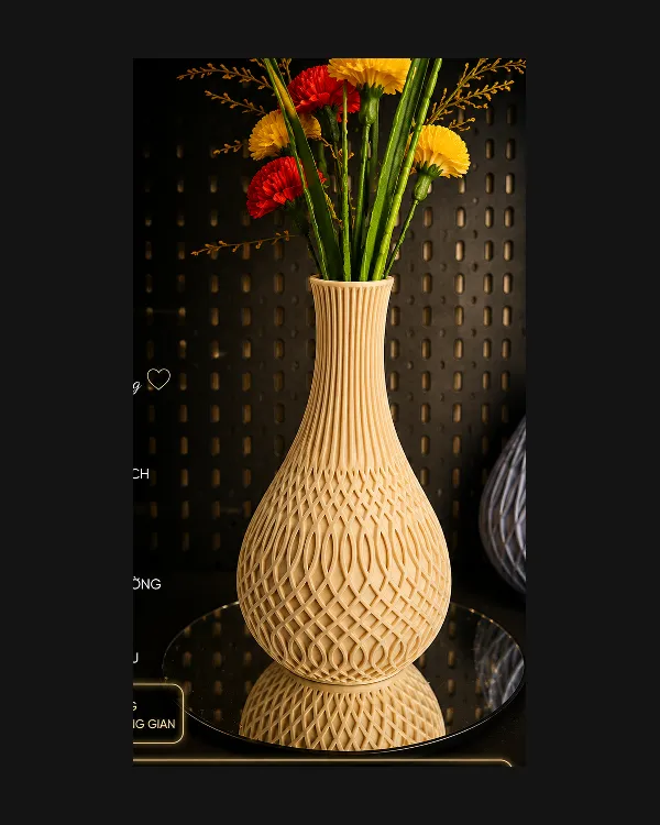 Bình hoa đan mây beige